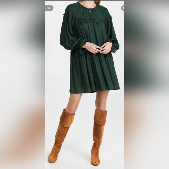 Anthropologie Moon River Smocking Tiered Woven Mini Dress Green Size Small - Picture 7 of 8